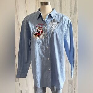 Vintage Santa Button-Up Shirt 18W HO HO HO‎ on shoulder Christmas